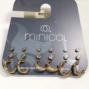 Minicci 9 Pairs of Dual Tone Sparkling Crystal, Half Hoops & Studs Earrings set